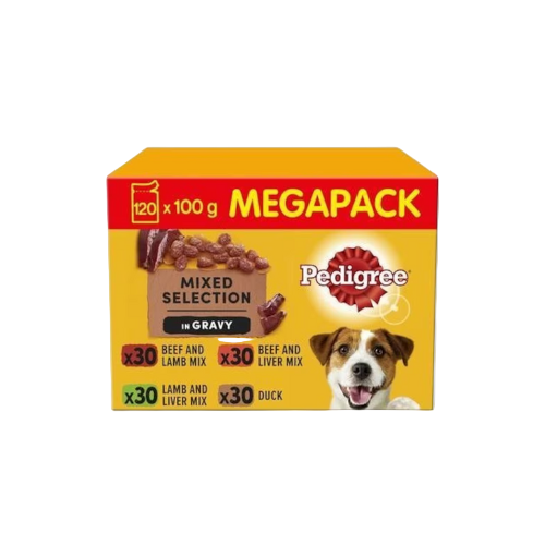 Pedigree Adult Wet Dog Food Pouches Mixed Farmers Selection in Gravy 120 x 100g – Complete Adult Dog Nutrition