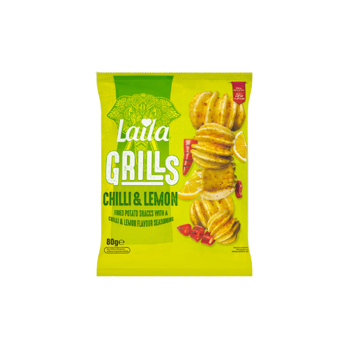 Laila Chilli & Lemon Grills 80g – Crispy Indian snack from GranddadStore